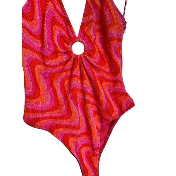 Zara Y2K hippie swirl pattern orange and pink bodysuit sz m - Picture 5 of 7